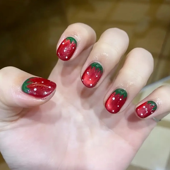 Hand Crafted Other - Strawberry Press On Nail Art handmade reusable short length 10 pc NWT